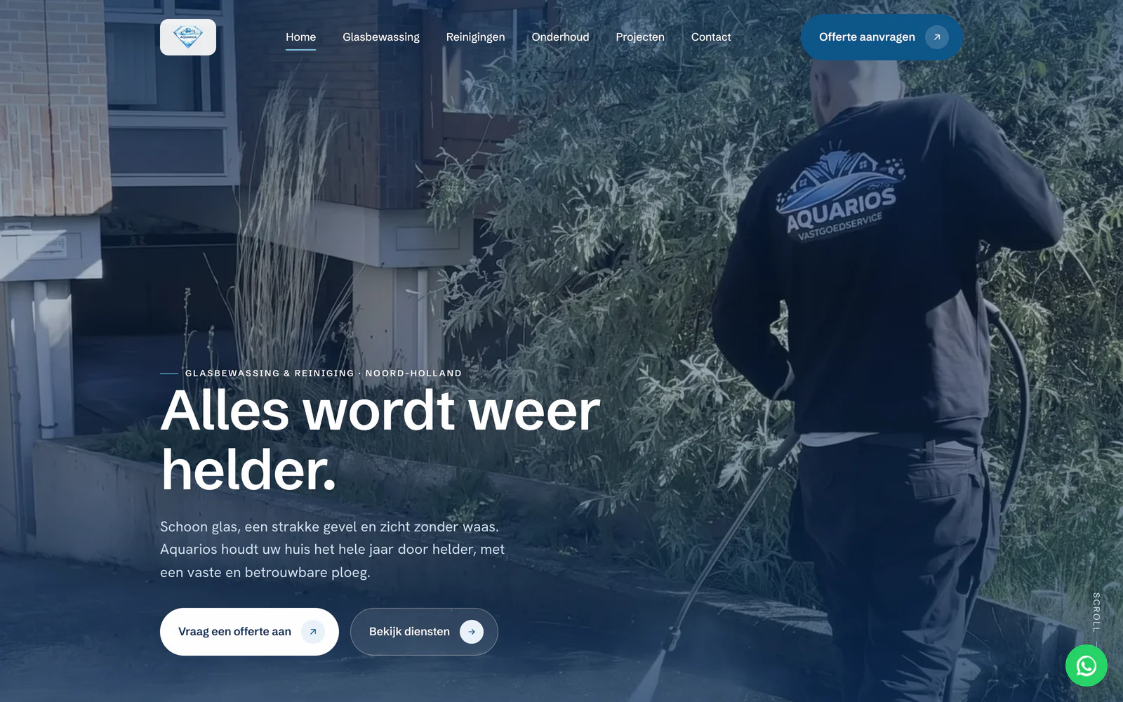 Screenshot van de Aquarios-website: hero met 'Alles wordt weer helder'